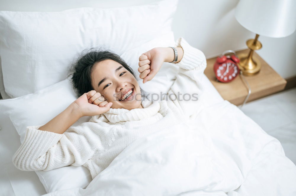 Similar – Happy beautiful young black woman relaxed lying down in the bed