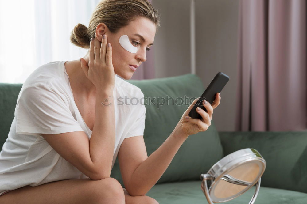 Similar – Image, Stock Photo Woman in bra drinking coffee and browsing phone