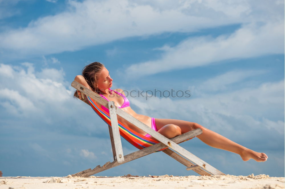 Image, Stock Photo Middle aged woman seated in a table of a restaurant near the sea