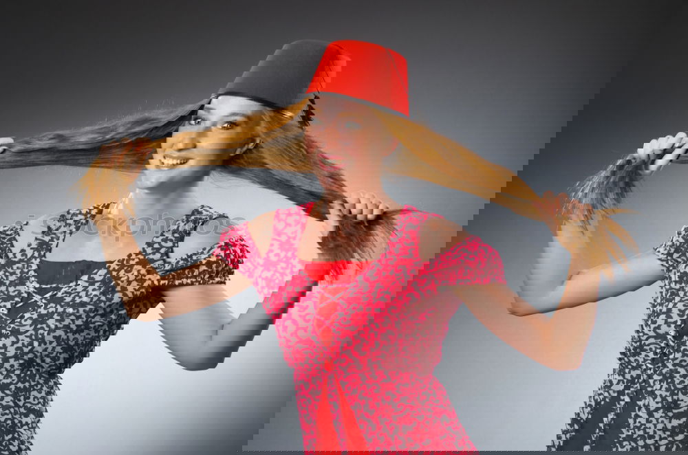 Similar – Image, Stock Photo Red haired woman covering her eyes