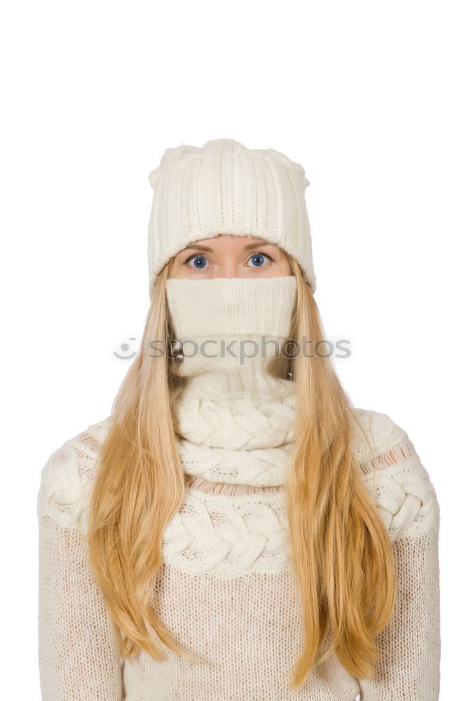 Similar – Image, Stock Photo Smiling young girl in winter cap, scarf and mittens