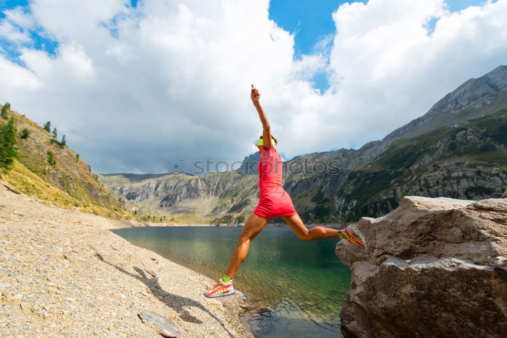 Similar – Image, Stock Photo Woman sitting at lake Lake