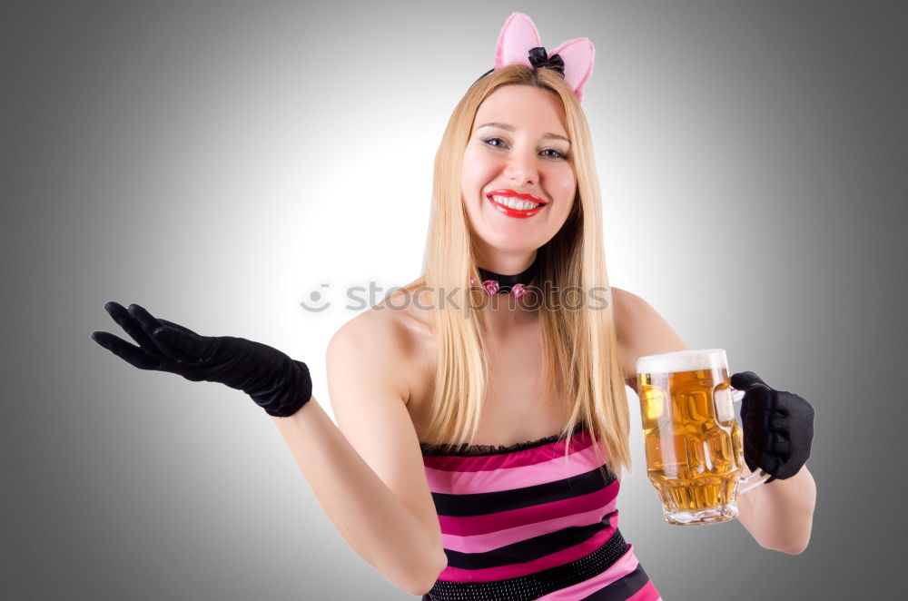 Similar – Image, Stock Photo Woman frightened with champagne in her hand