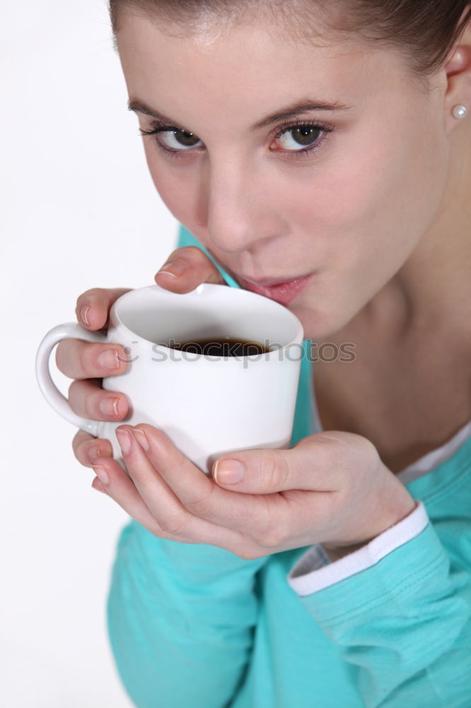 Image, Stock Photo Blonde girl drinking coffee from a reusable coffee mug