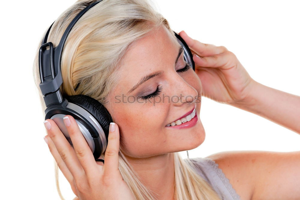 Similar – Image, Stock Photo Pretty blonde woman listening to music on couch at home