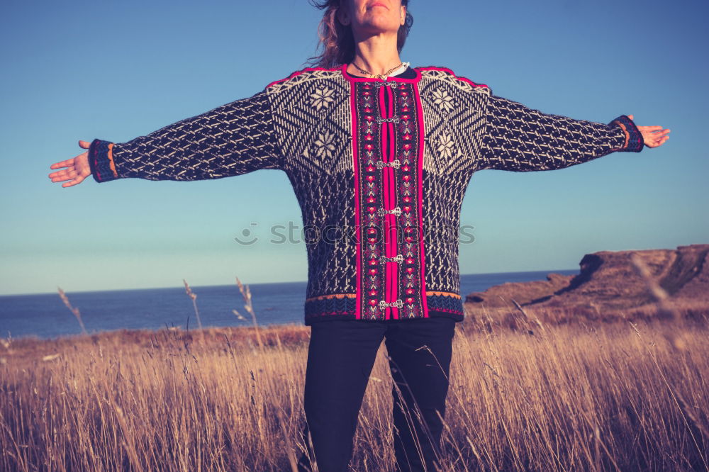 Similar – Image, Stock Photo Woman on wooden walkway, spring day at the lake