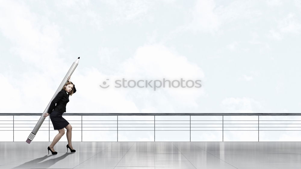 Similar – Young cheerful woman waving a blue flag