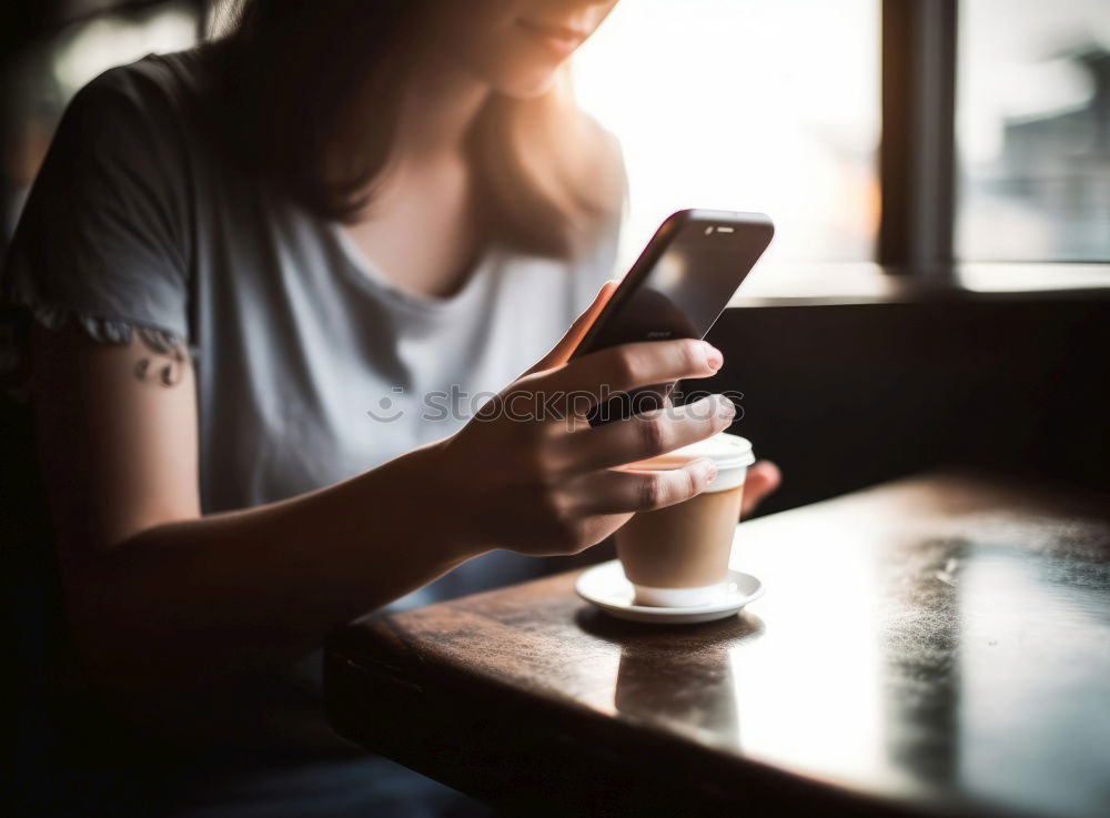 Similar – Image, Stock Photo Woman with grey dyed hair using her phone