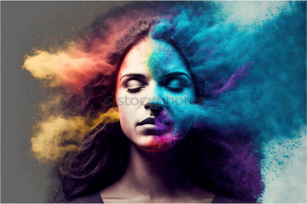 Similar – Beautiful portrait with colored lights