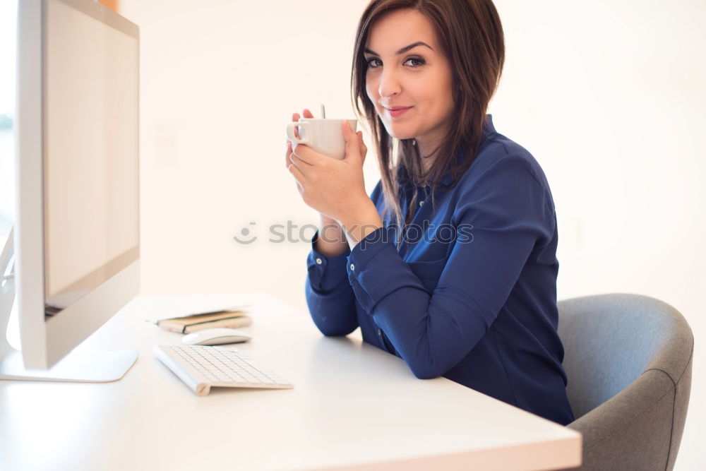 Similar – Image, Stock Photo Young beautiful woman with laptop , smartphone and coffee in a Restaurant