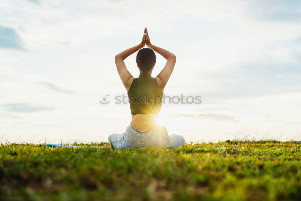 Similar – Image, Stock Photo Young woman doing yoga on wooden road in nature.