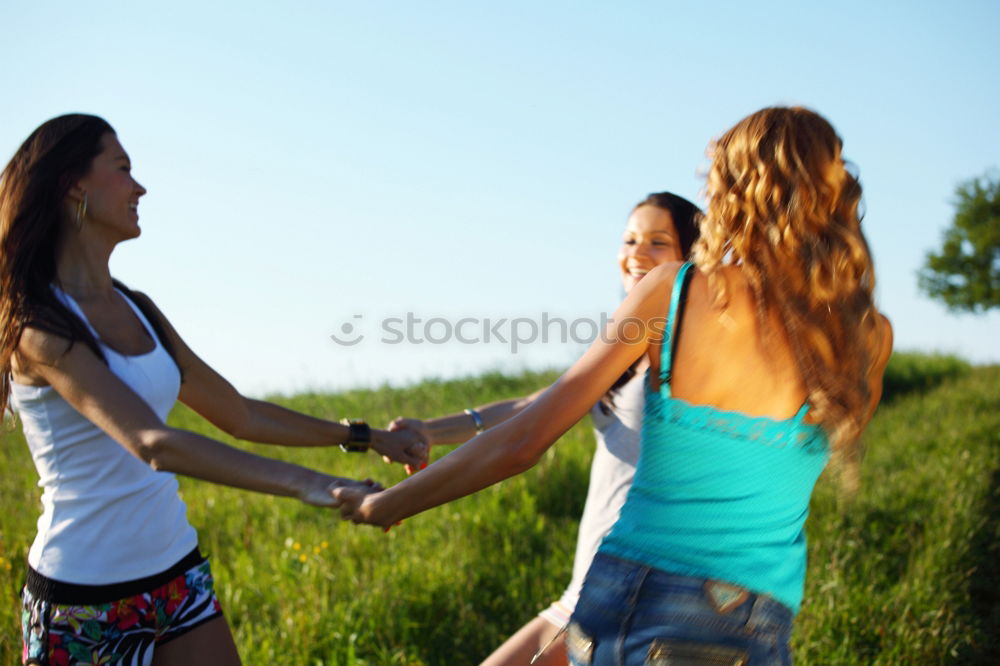 Beautiful women smiling and having fun and running.