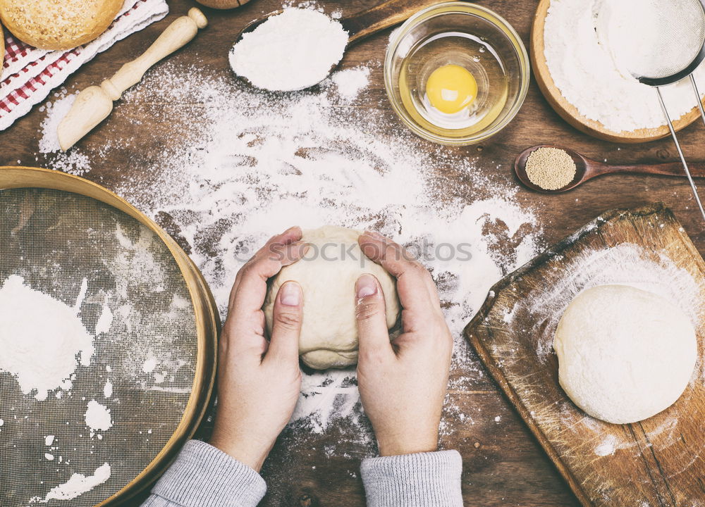 Image, Stock Photo hands interfere with a ball of yeast dough