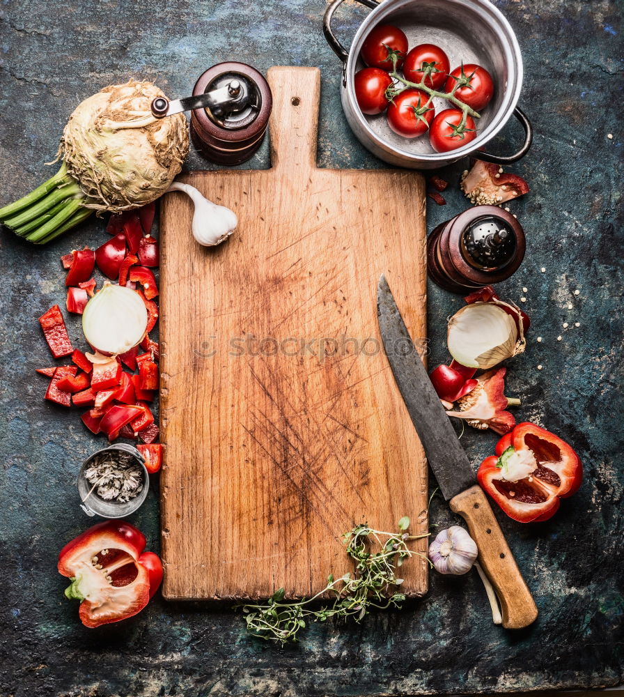 Spices and oil near knife