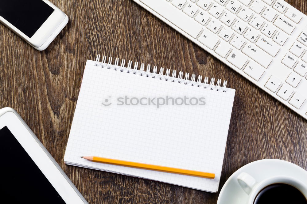 Similar – Image, Stock Photo Desk with open block with text space from above