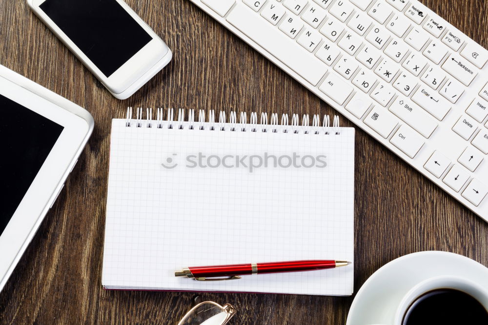 Similar – Image, Stock Photo Desk with open block with text space from above