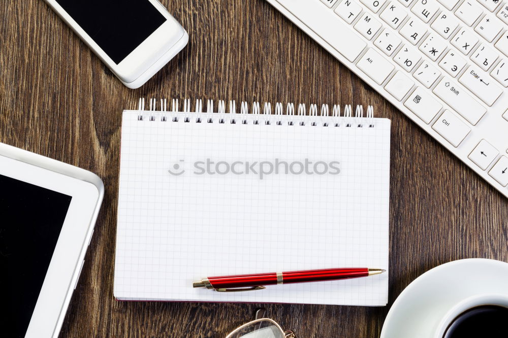 Similar – Image, Stock Photo Desk with open block with text space from above