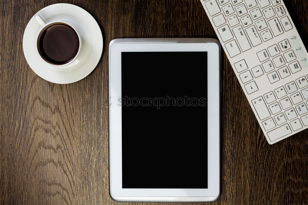 Similar – Image, Stock Photo keyboard and phone with black screen on wooden desk.