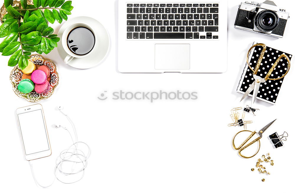 Similar – Image, Stock Photo shoes, jeans, tablet pc, camera, headphones, notepad