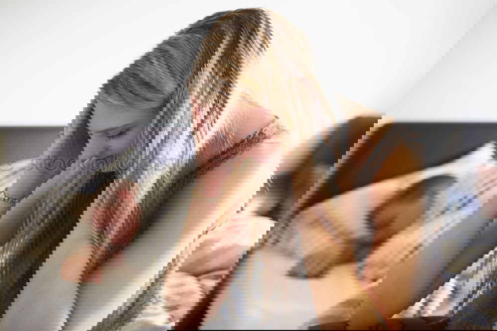 Similar – Image, Stock Photo sad daughter hugging his mother at home. Concept of couple family is in sorrow.