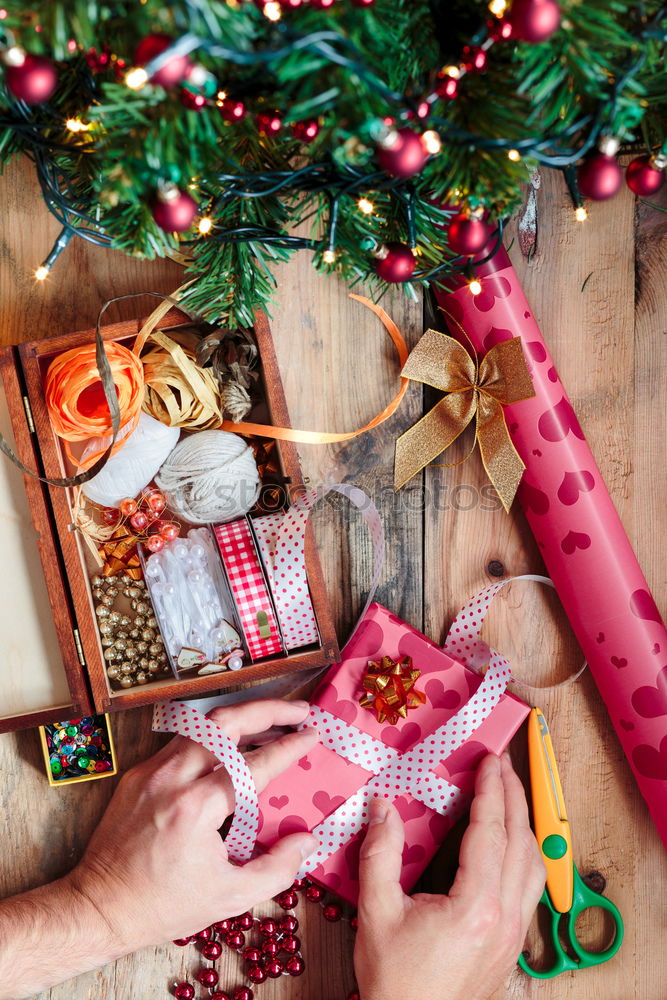 Similar – Image, Stock Photo Girl making Christmas tree decoration from paper