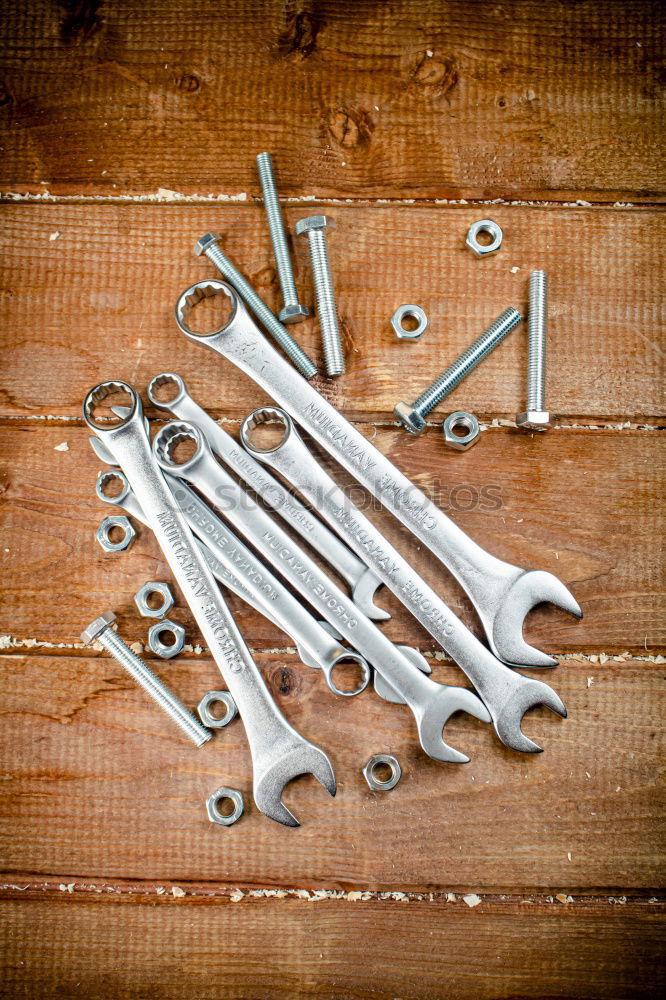 Similar – Cracking nuts with different tools, arranged next to crushed walnuts