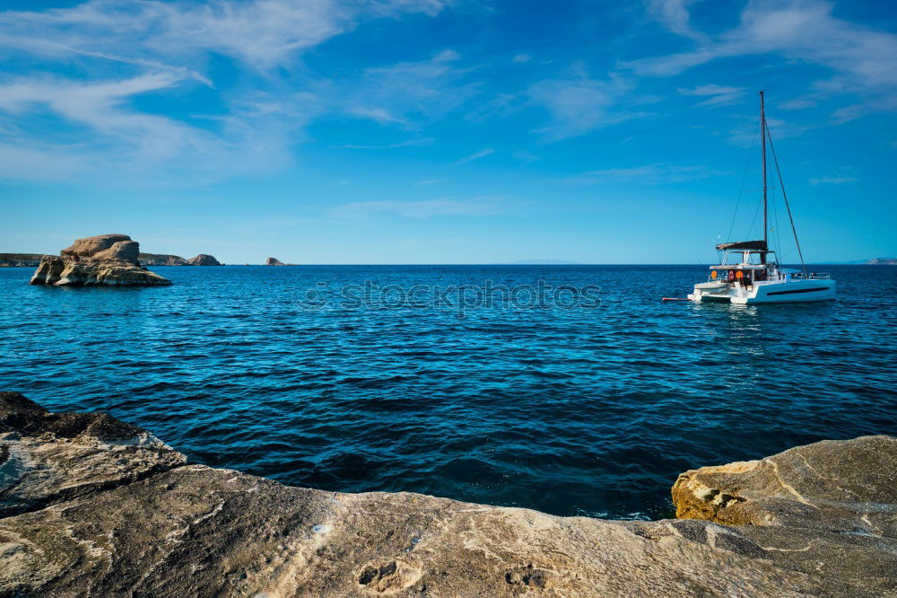 Similar – Blue sea and ship in Menorca, Spain