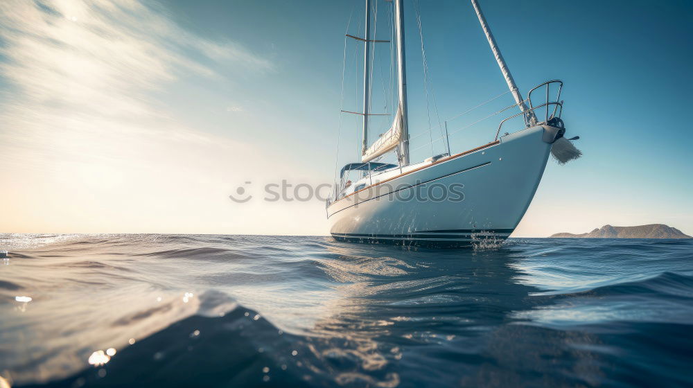 Similar – Sailing in a sailing boat with wooden superstructure with waves hard on the wind the sea foams