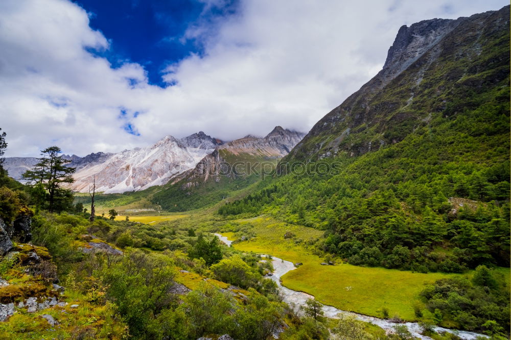 Similar – Wunderschöne Berglandschaft mit Bach bei den Alpen, Schweiz im Sommer bei blauem Himmel