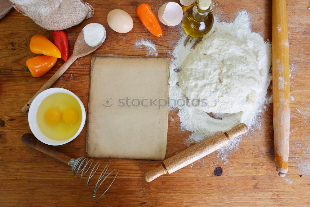 Image, Stock Photo Leaf of dough with rhubarb and strawberries