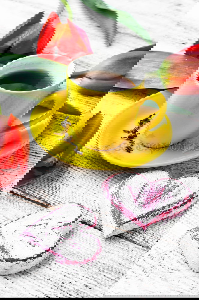 Similar – Image, Stock Photo Pink tulips and white cup with heart