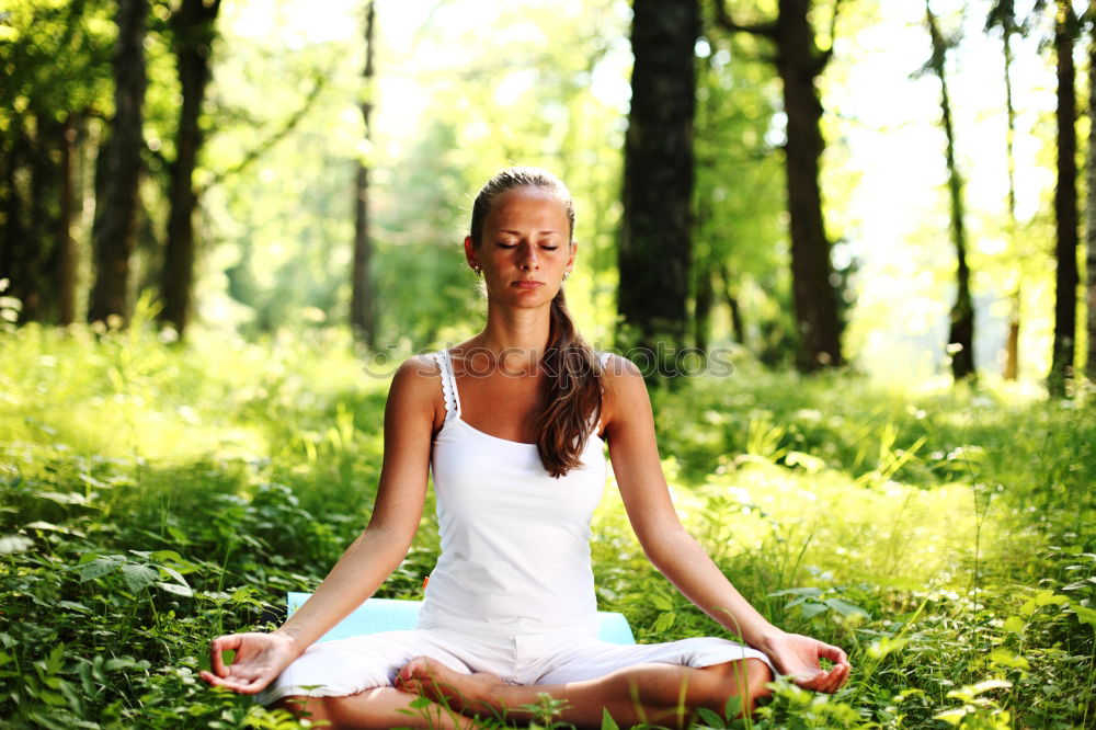 Similar – Image, Stock Photo Young woman doing yoga on wooden road in nature