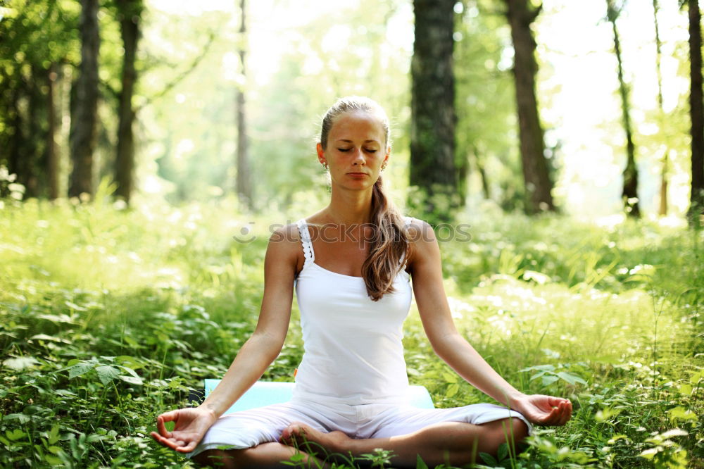 Similar – Image, Stock Photo Young woman doing yoga on wooden road in nature