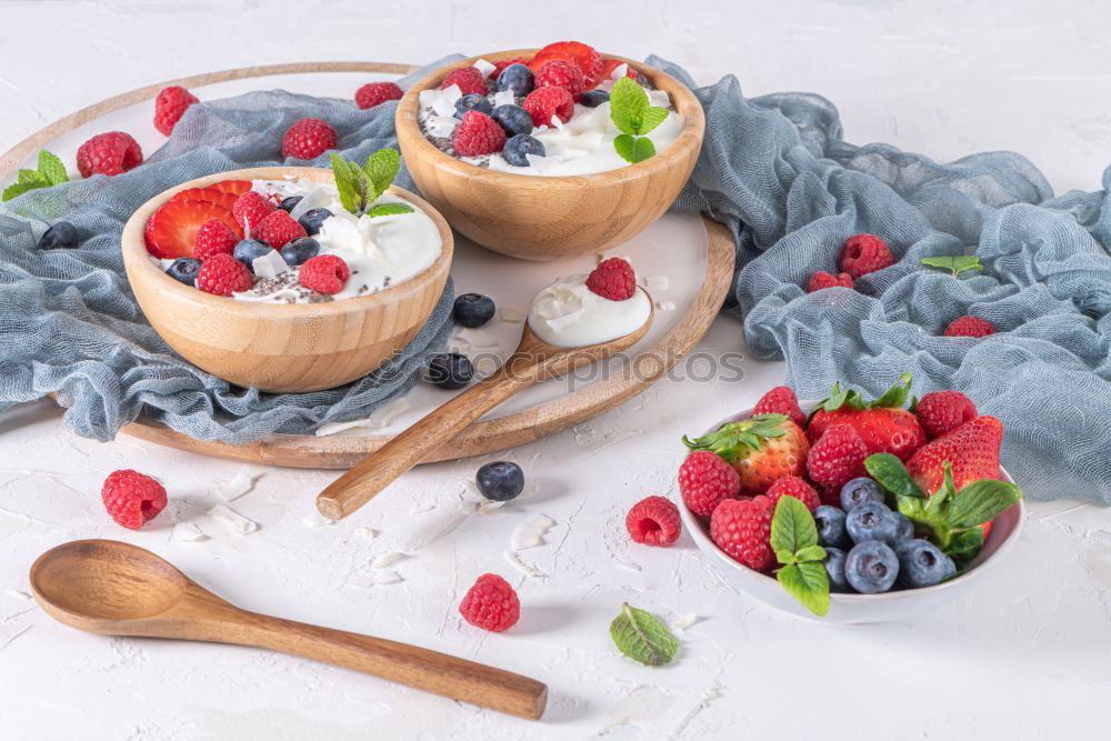 Similar – Image, Stock Photo Blueberries and yogurt chia pudding parfait