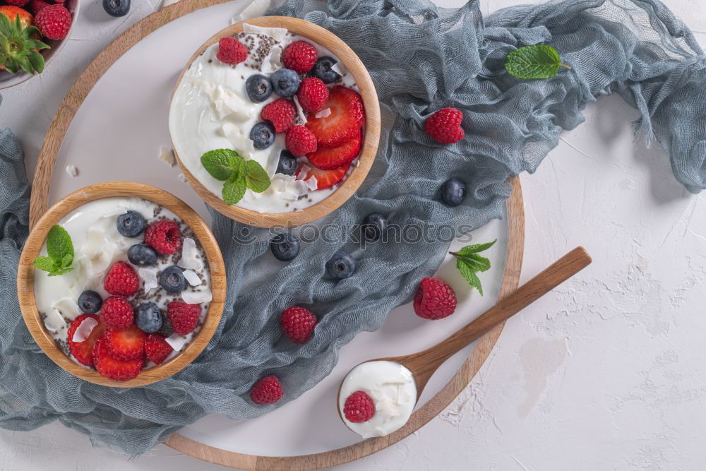 Similar – Image, Stock Photo Blueberries and yogurt chia pudding parfait
