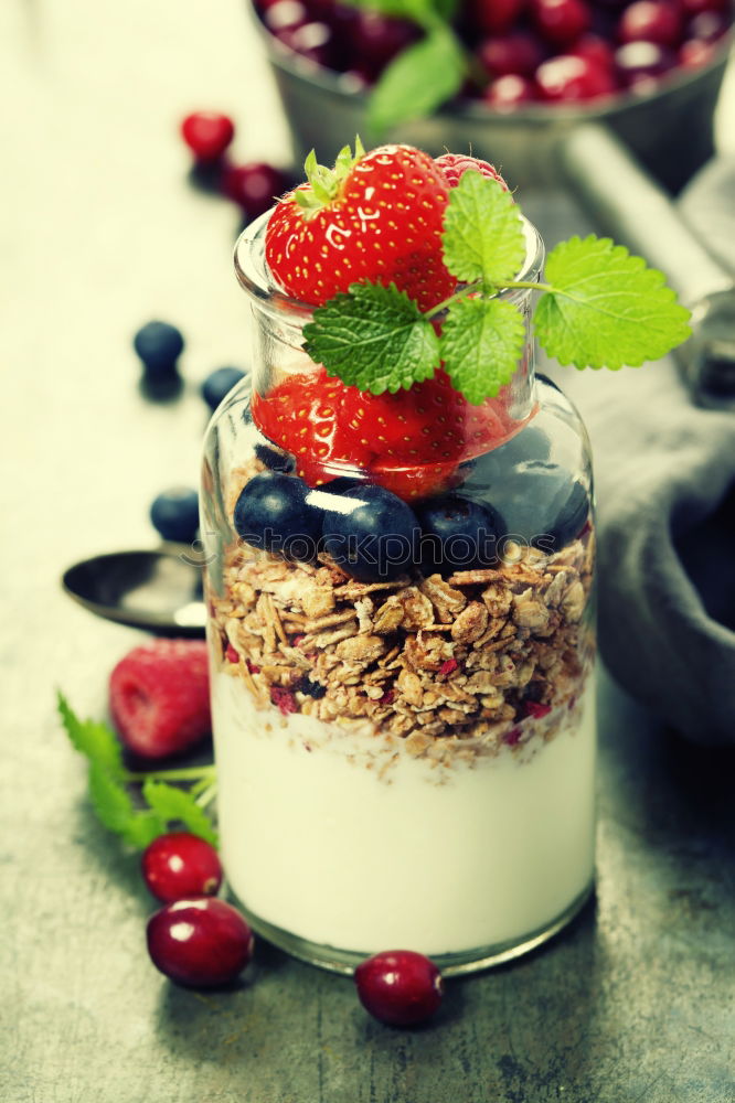 Similar – Chia yogurt with raspberries in a glass cup