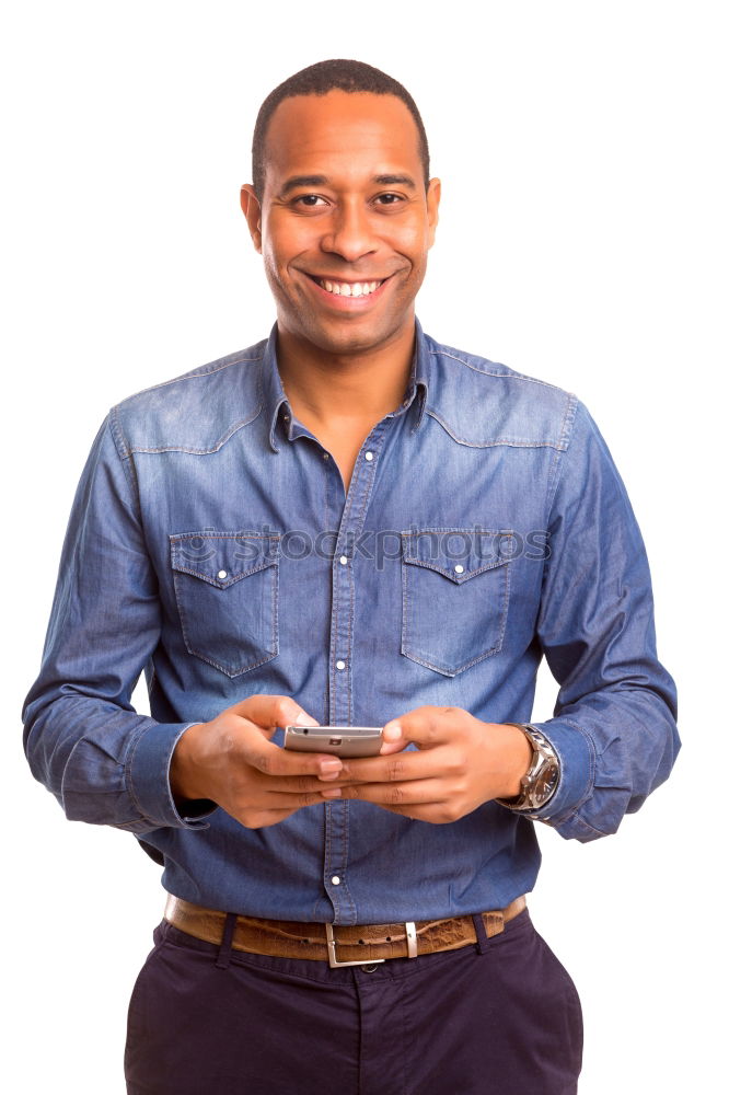 Similar – Image, Stock Photo Young black man wearing casual clothes walking smiling down the street