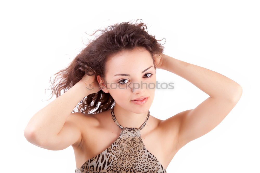 Similar – Young smiling blond woman leaning against wall