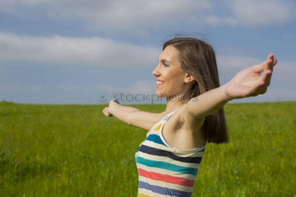 Similar – Foto Bild 02 Feld Frau Gras Wolken