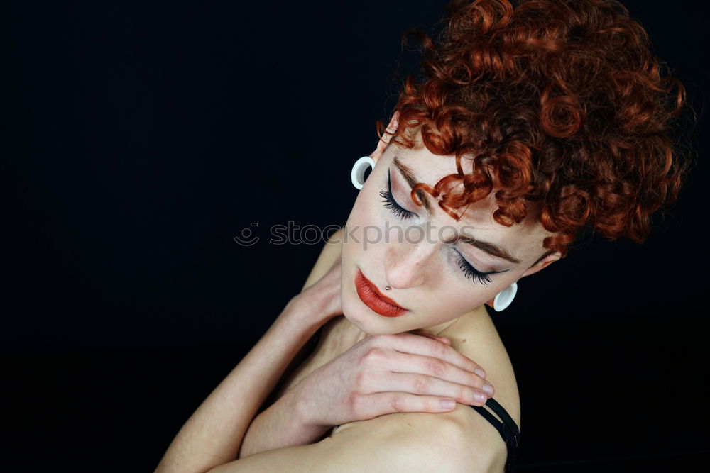 Image, Stock Photo Studio portrait of a young redhead woman