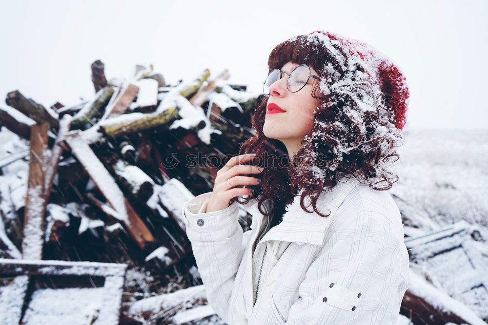 Image, Stock Photo Young woman enjoying a snowy winter day