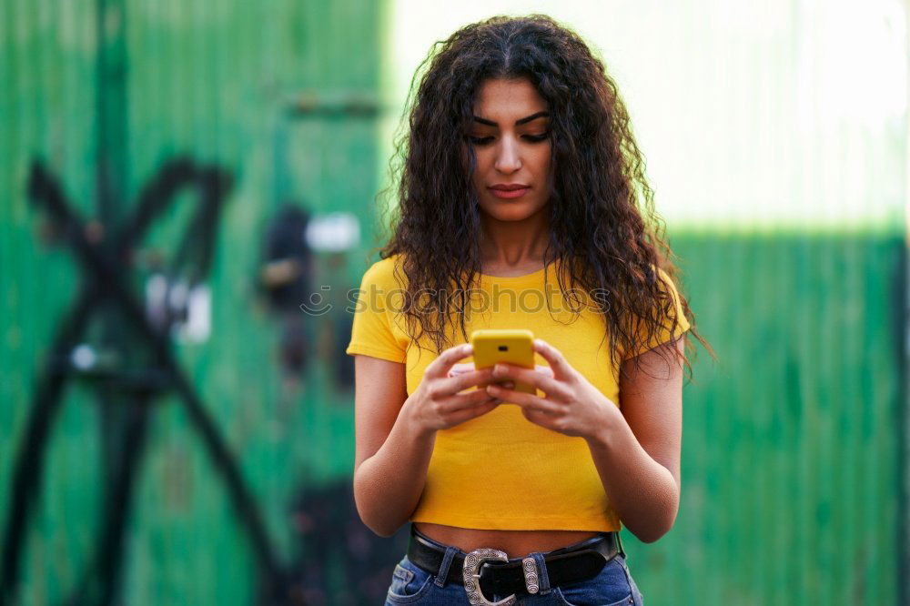 Image, Stock Photo Woman with smartphone in cafe
