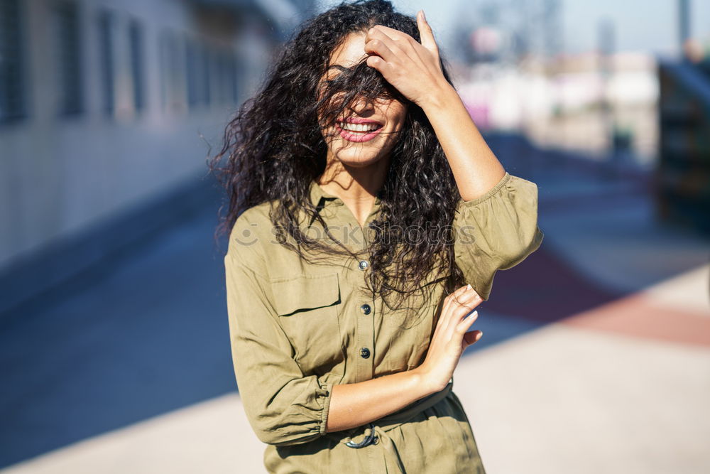 Similar – Image, Stock Photo African woman with black curly hairstyle outdoors.