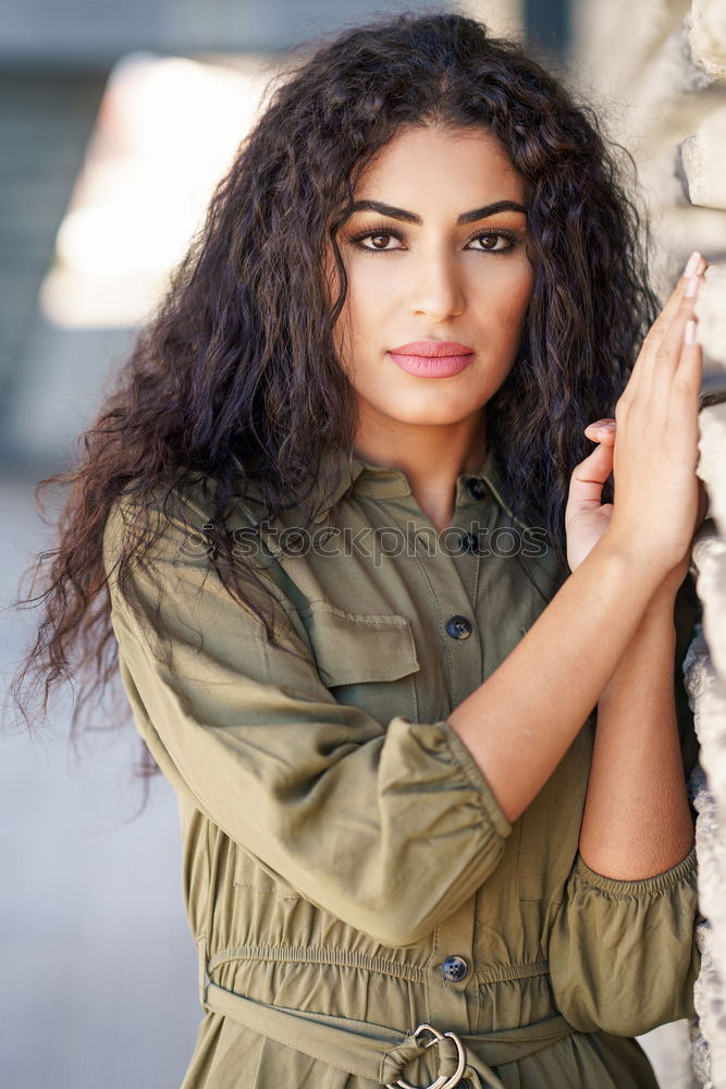 Similar – Happy young arabic woman with black curly hairstyle