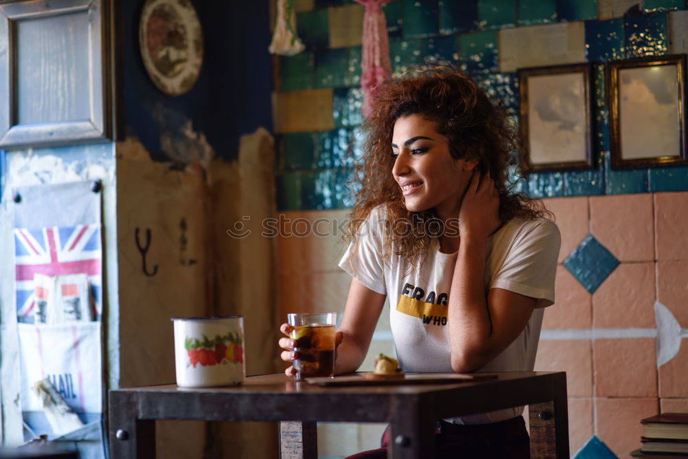 Similar – Young woman in casual clothes drinking a soda.