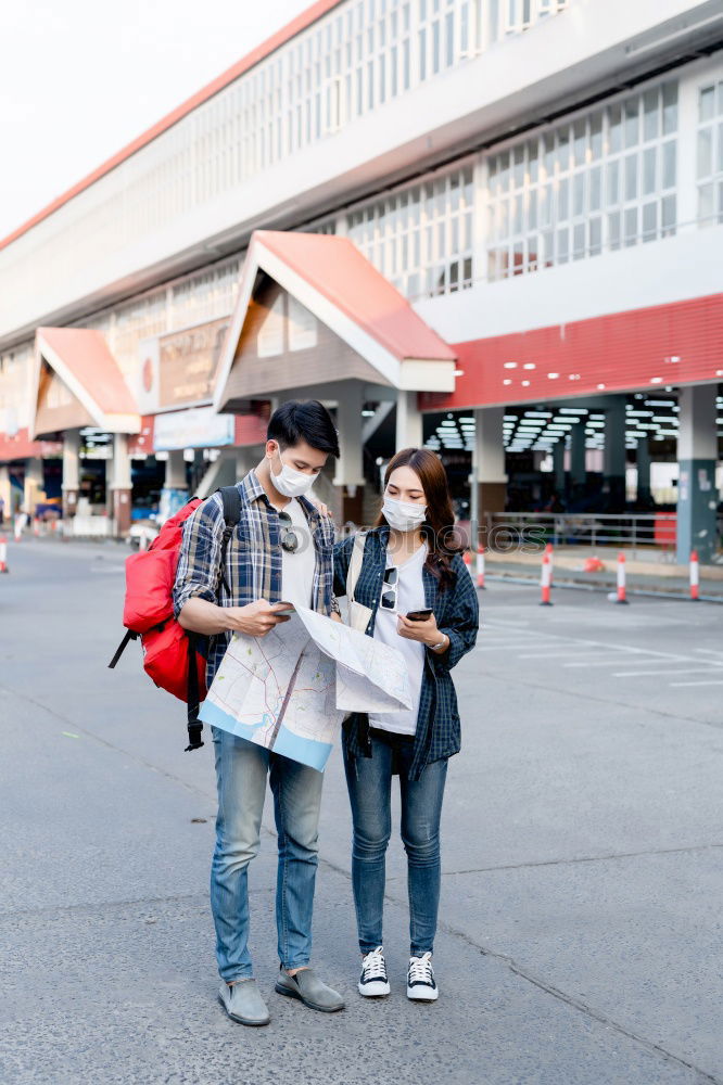 Similar – Cheerful tourist on train station