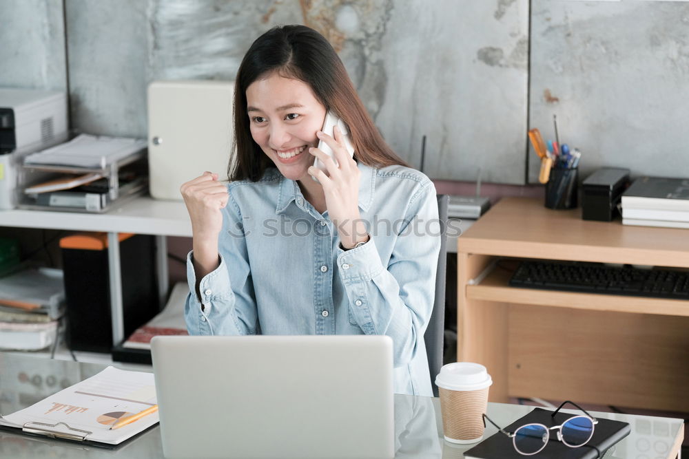 Similar – Image, Stock Photo Young beautiful woman with laptop , smartphone and coffee in a Restaurant