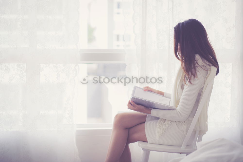 Similar – Image, Stock Photo Girl chilling with book in cozy bed