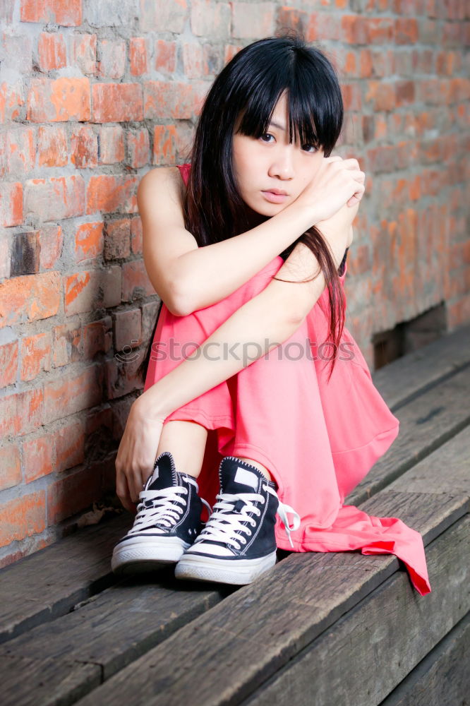 Similar – Image, Stock Photo woman peeking out from behind a sandstone pillar