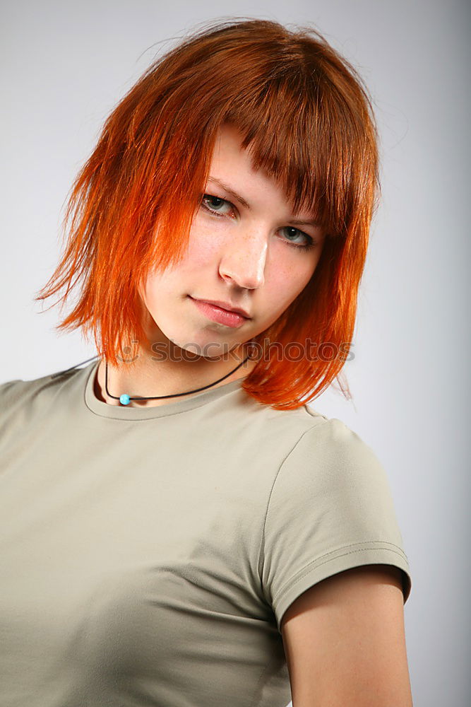 Similar – Image, Stock Photo Attractive red hair girl in the street